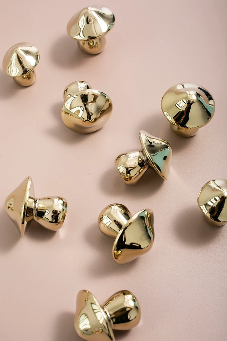 Sleek Mushroom Shape Brass Pulls – PVD Gold Finish for Modern Cabinets