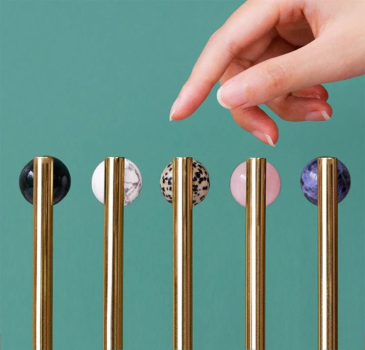 Natural Stone & Brass Cabinet Pull – Pink Crystal Knob