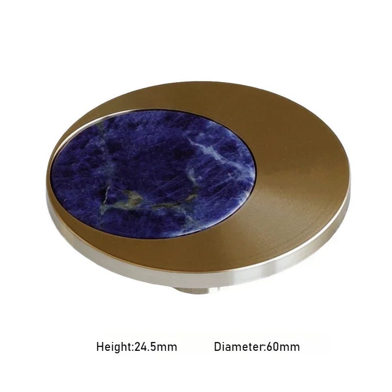 Contemporary Brass Pulls with Pink Crystal Knob and Natural Stone