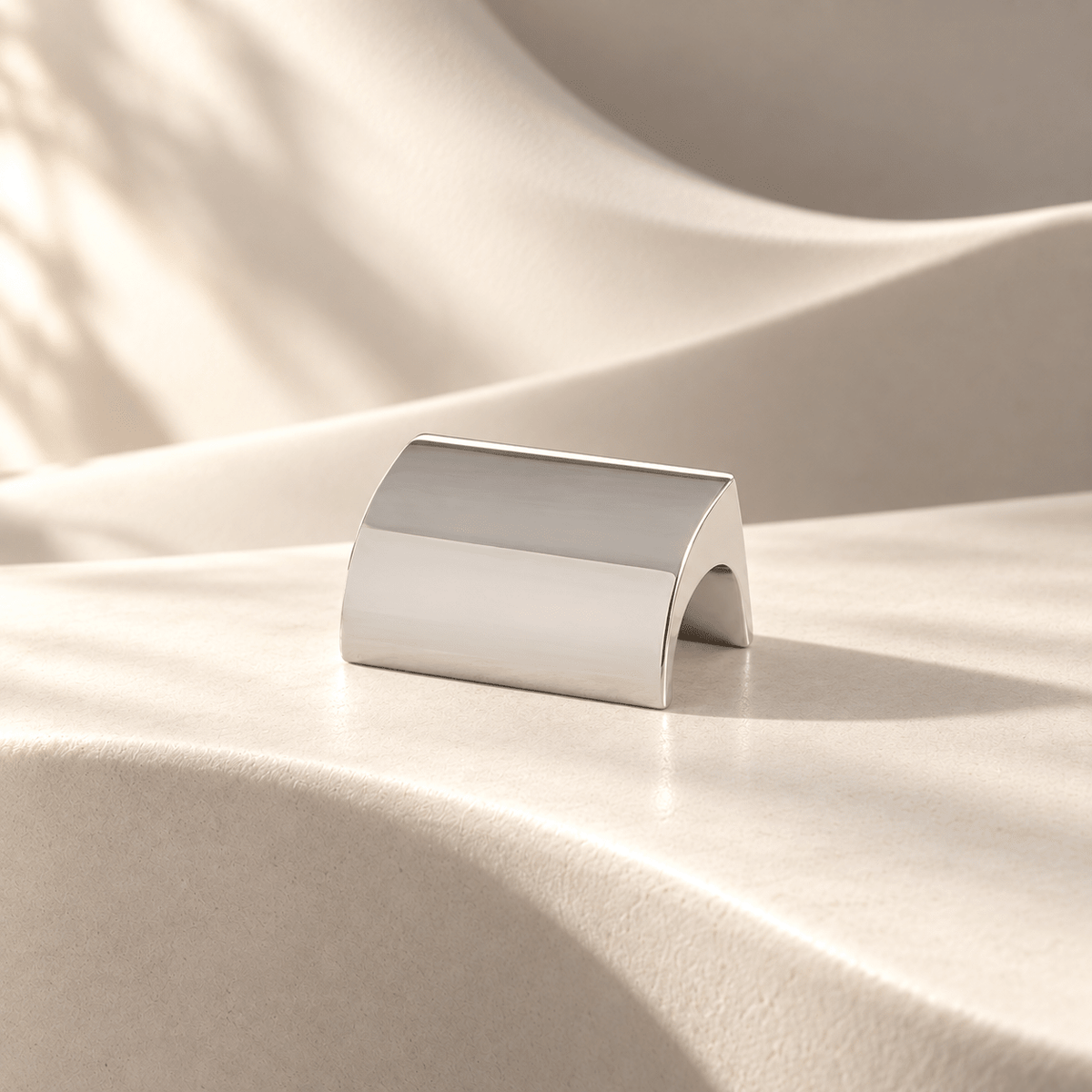 Nickel curved compact knob, 32 mm overall on ivory stone