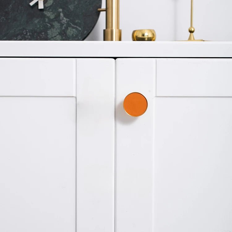 Durable Leather & Brass Knob – Nordic Style Pull for Modern Furniture