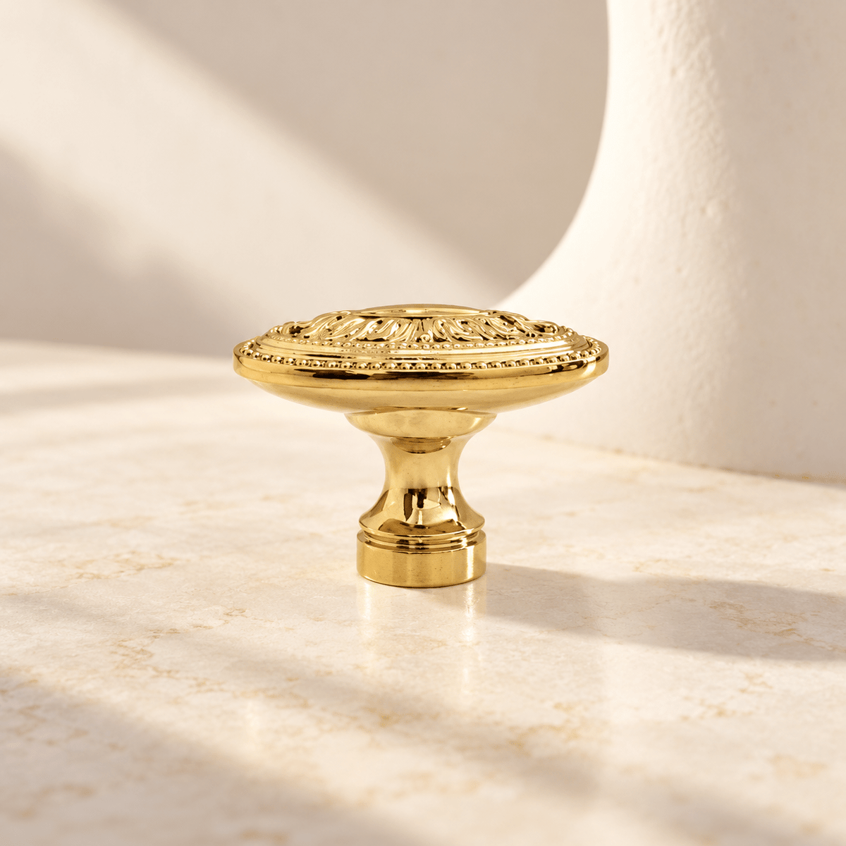 Ornate Oval Cabinet Knob — Polished Gold, ivory stone studio