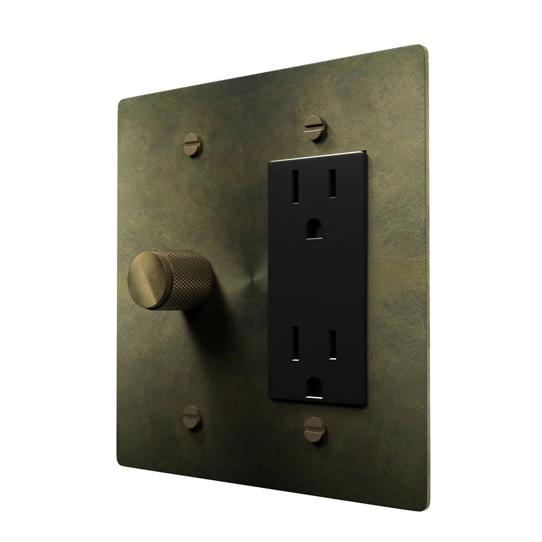 Double Switch Plate - Brass Dimmer & Outlet
