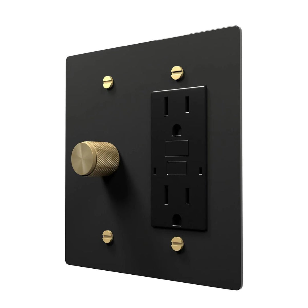 Brass Toggle Dimmer & Power Outlet Faceplate