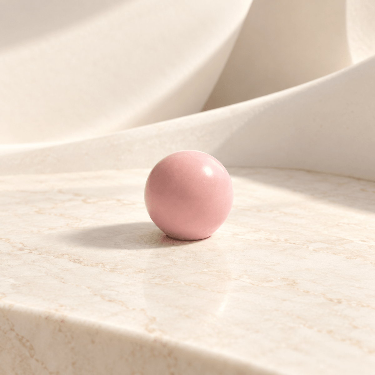 Pink ceramic ball cabinet knob, 26 mm diameter, ivory stone studio