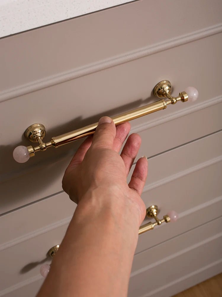Premium Pink Crystal Brass Cabinet Knobs – Glam Handles for Furniture