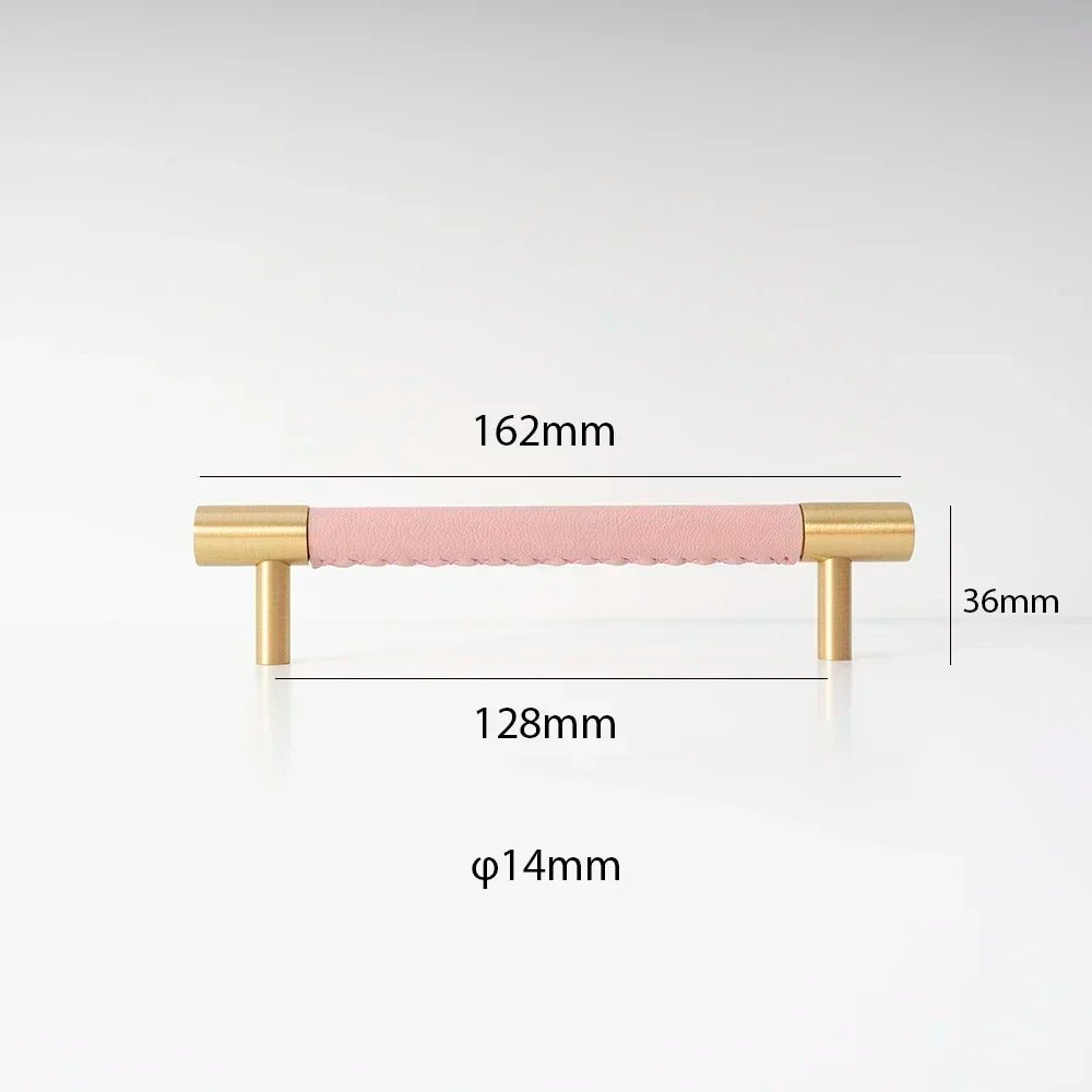 Pink Leather Pull – Brass Drawer Hardware  