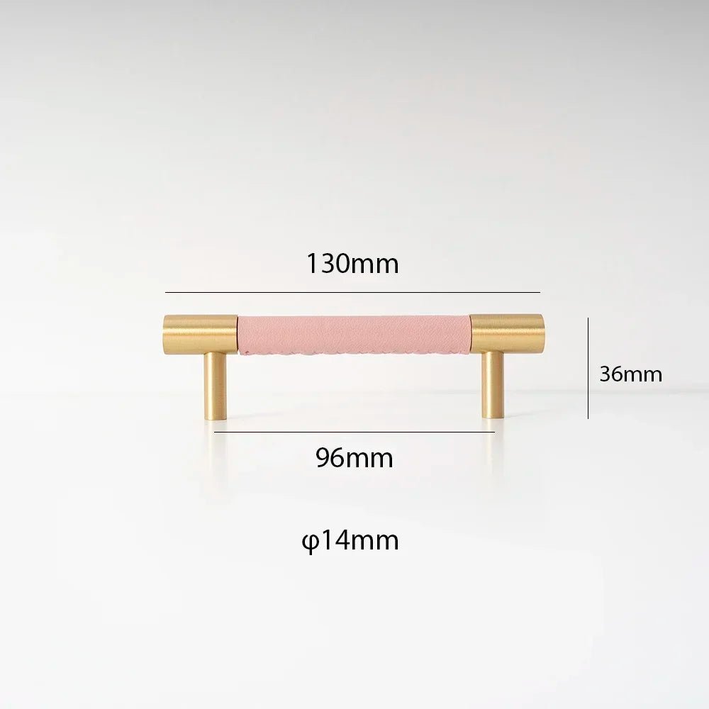 Pink Leather Cabinet Knob – Gold Brass Base  