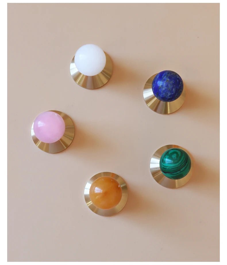 Elegant Brass Knob with Pink Stone – Drawer Pull  