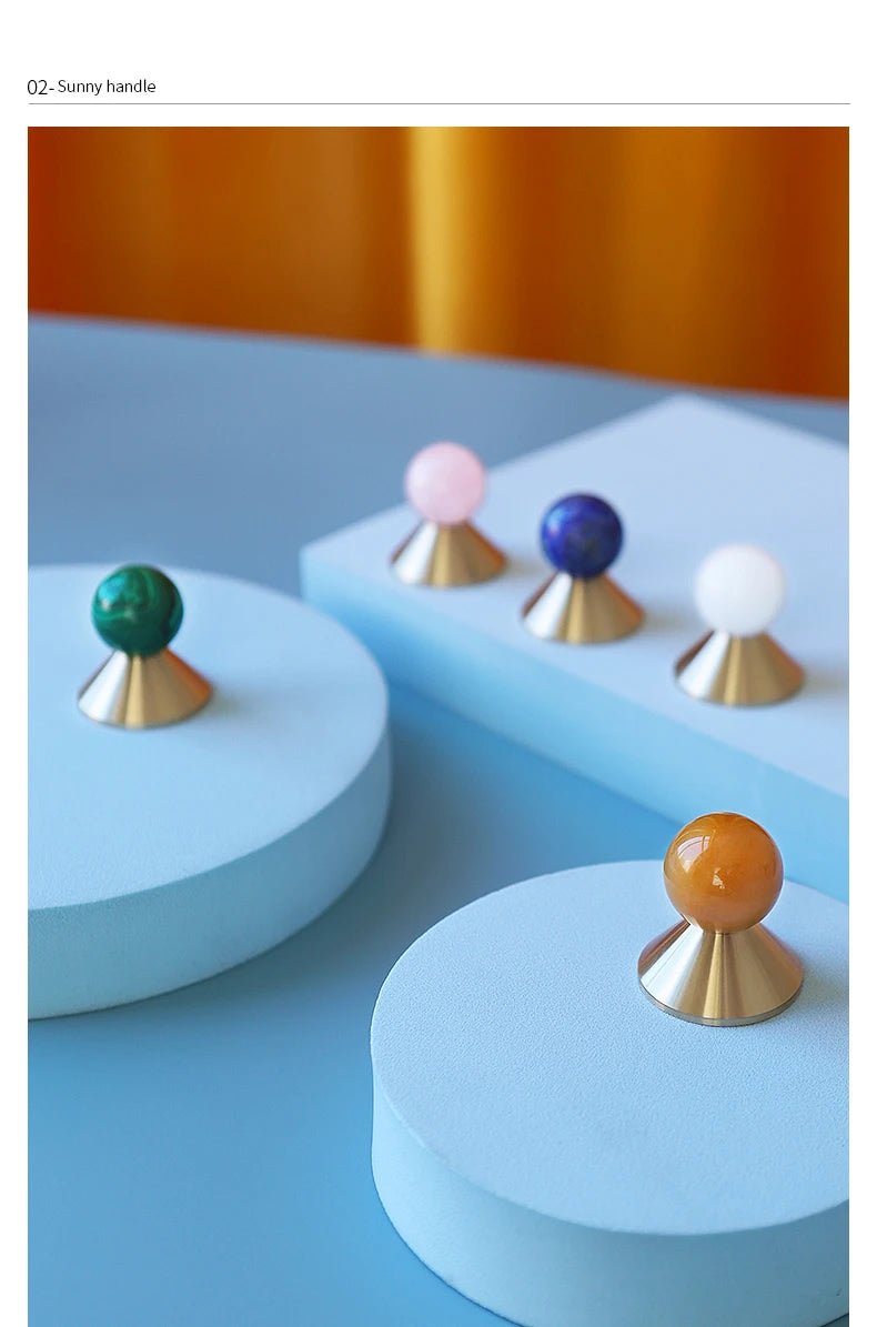 Pink Stone Brass Knob – Luxury Cabinet Handle  