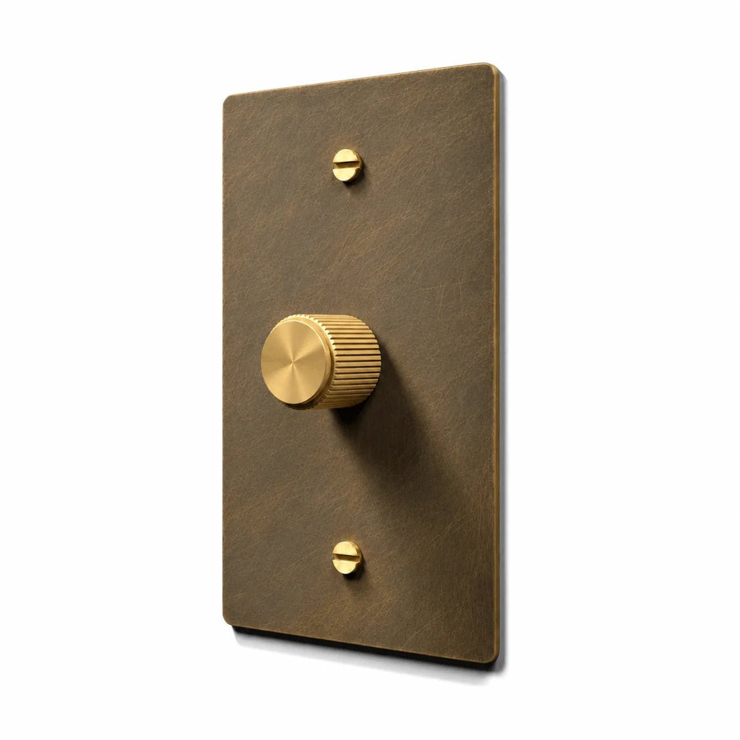 Aged brass rotary dimmer switch with hand brushed cover plate