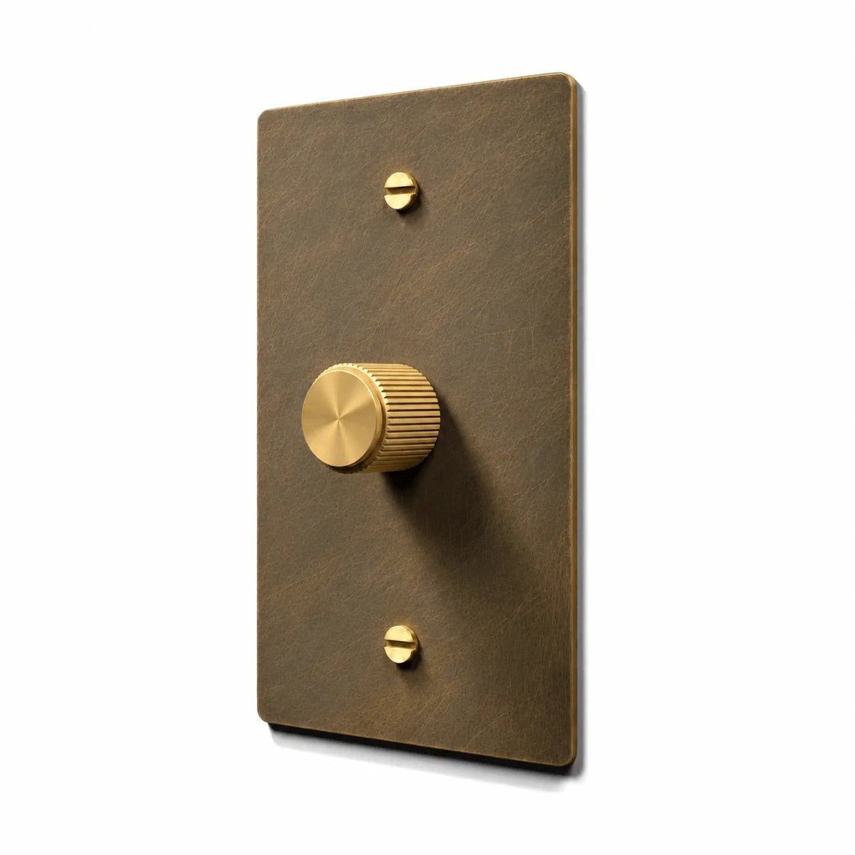 Aged brass rotary dimmer switch with hand brushed cover plate