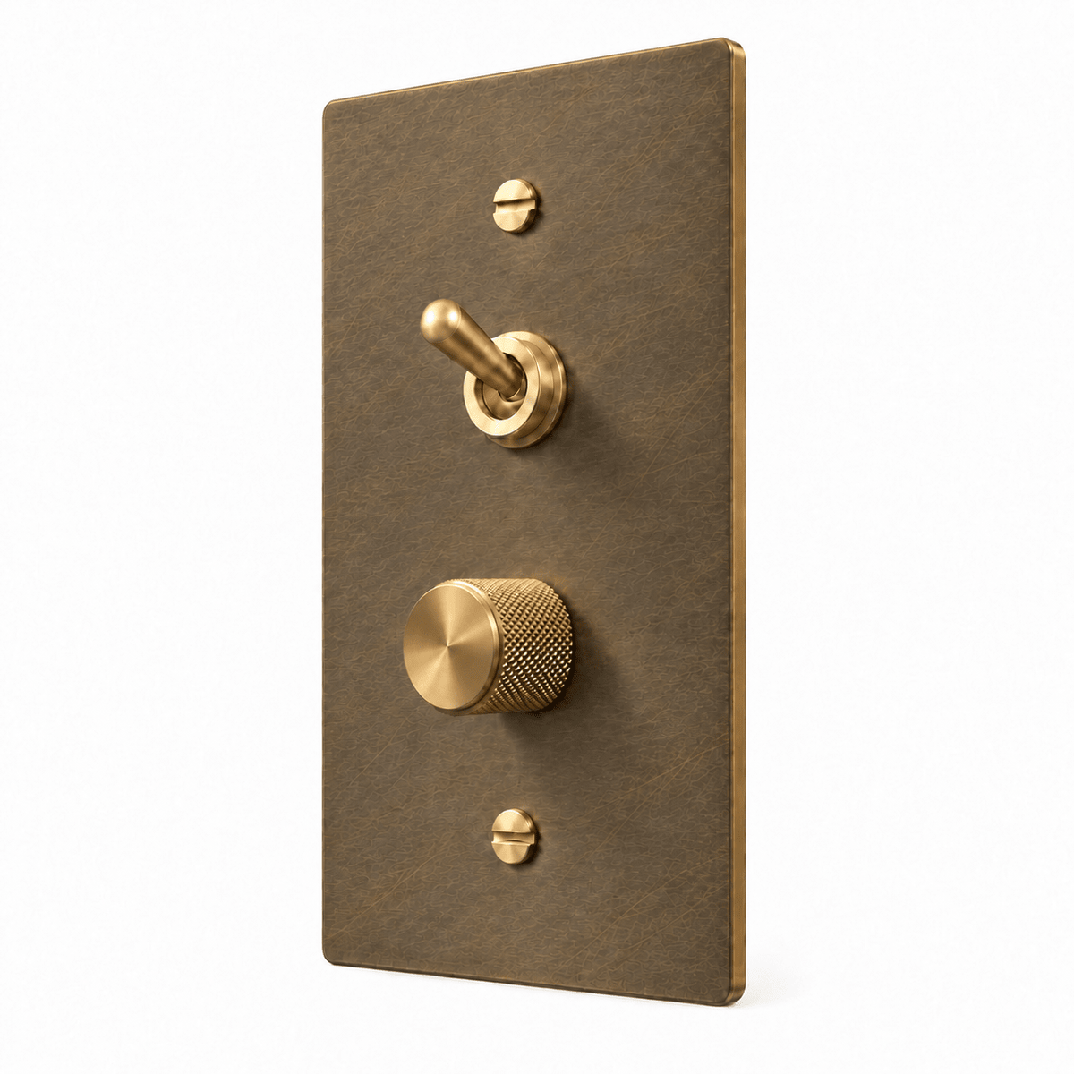 PlatePrestige 1-Gang Retro Toggle & Dimmer Light Switch in Aged Brass
