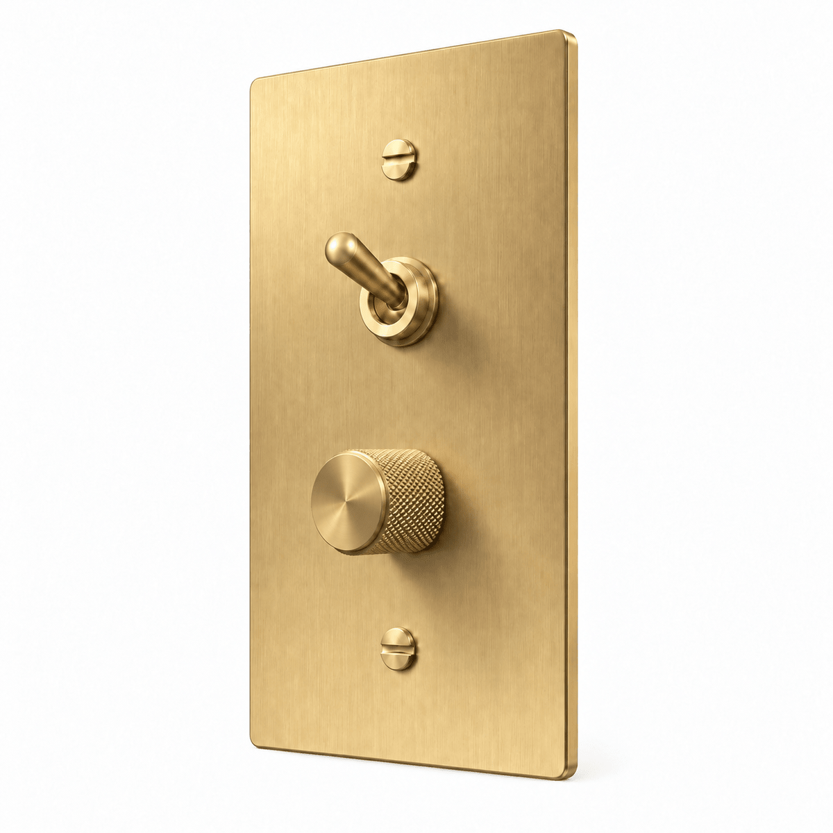 PlatePrestige 1-Gang Retro Toggle & Dimmer Light Switch in Brass