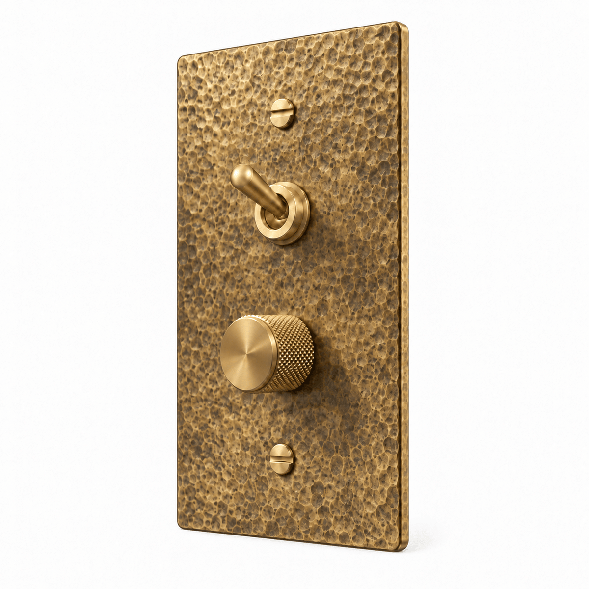 PlatePrestige 1-Gang Retro Toggle & Dimmer Light Switch in Hammered Antique Brass