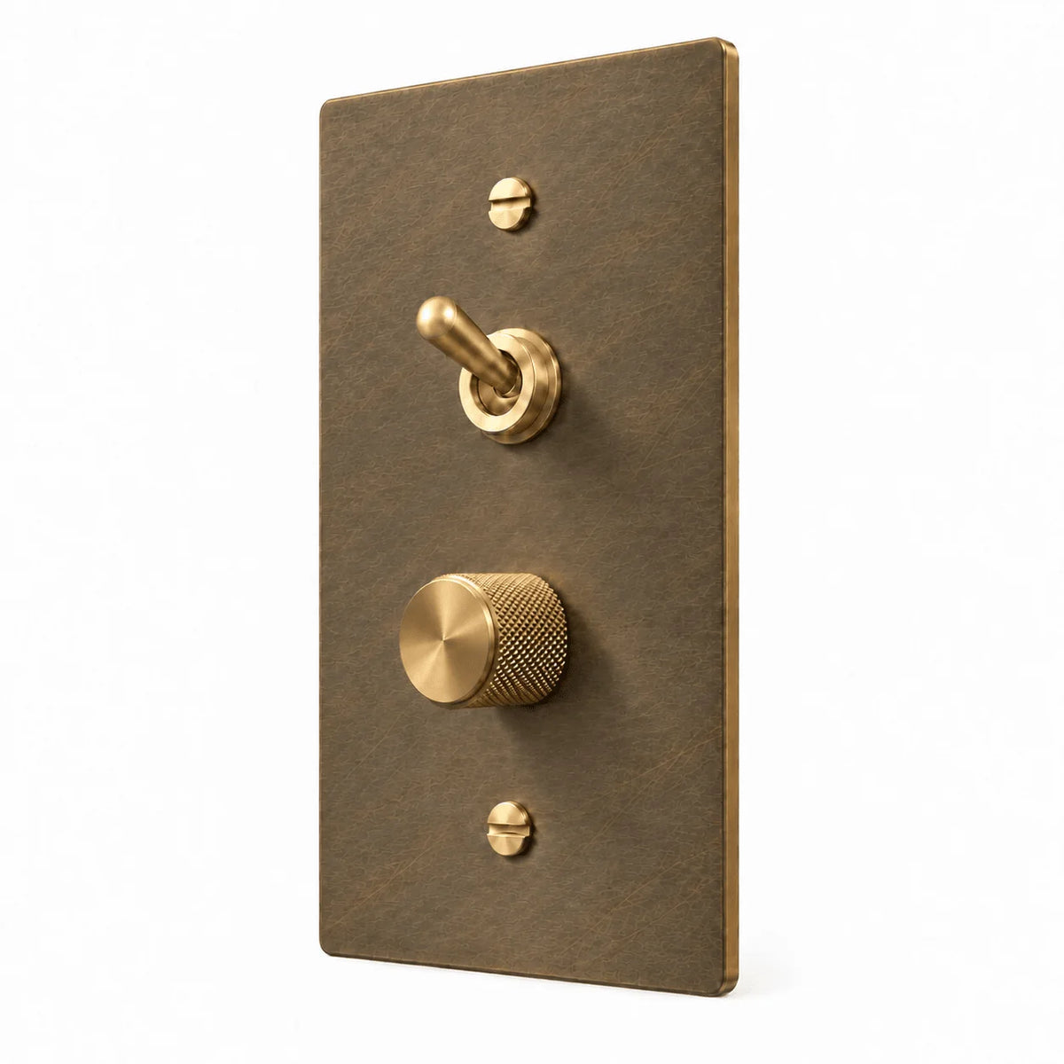 PlatePrestige 1-Gang Retro Toggle & Dimmer Light Switch in Aged Brass