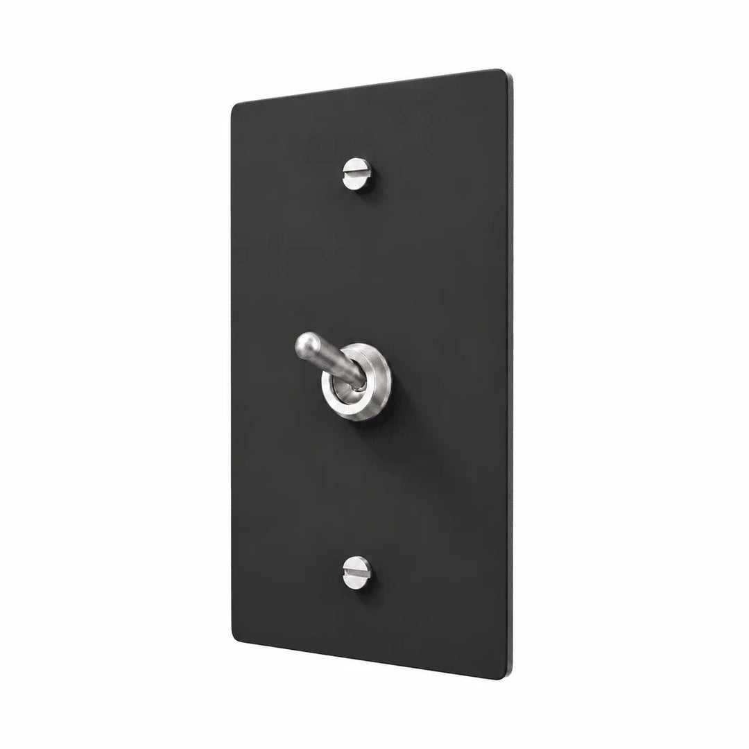 Matte black 1 gang retro toggle switch with silver rounded toggle hardware