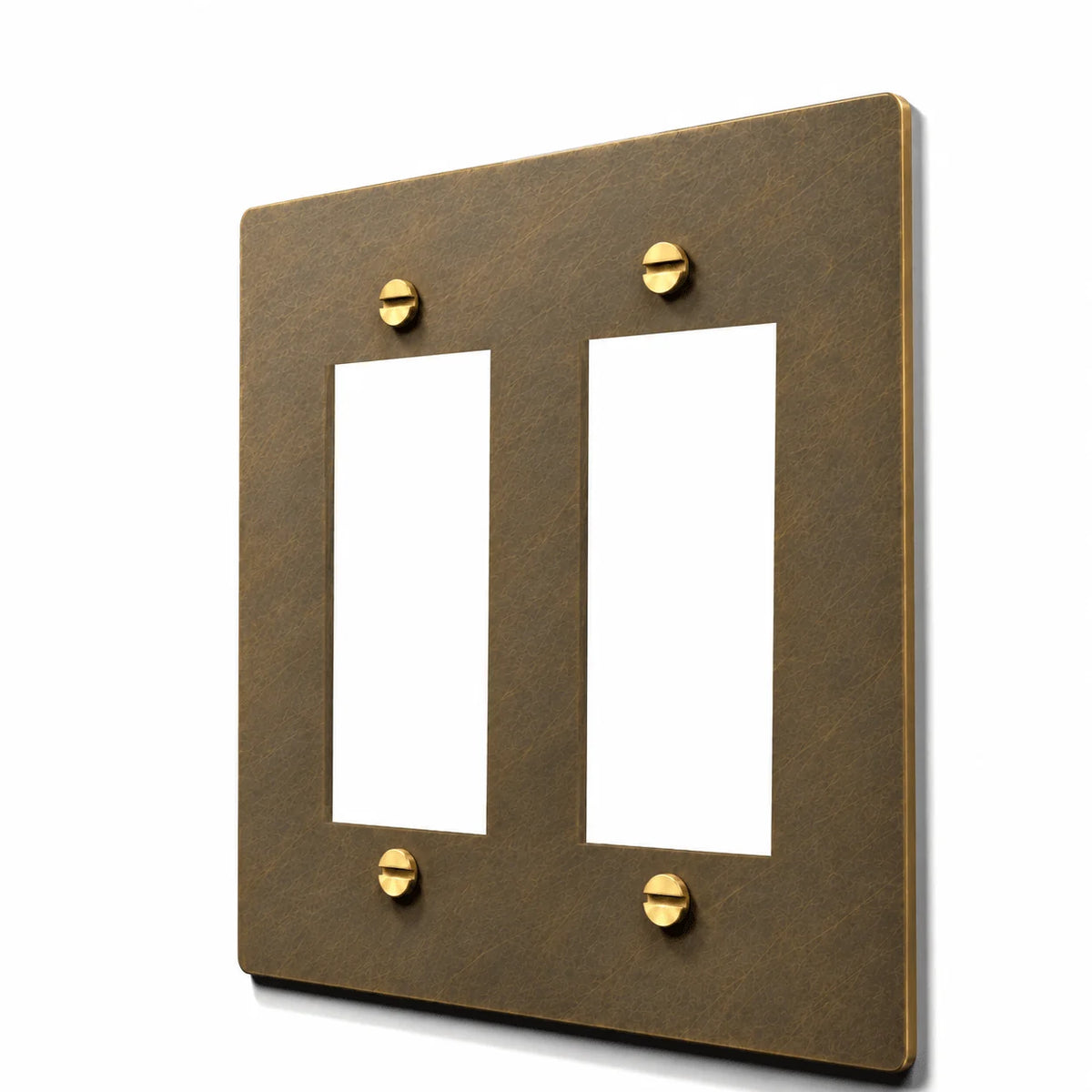 2 gang aged brass outlet cover plate