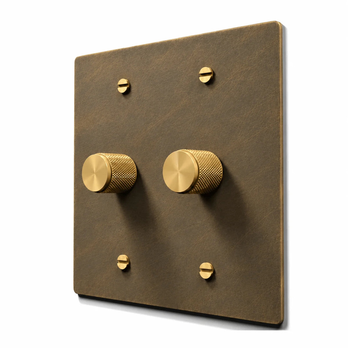 2 gang aged brass dimmer - hand brushed face plate