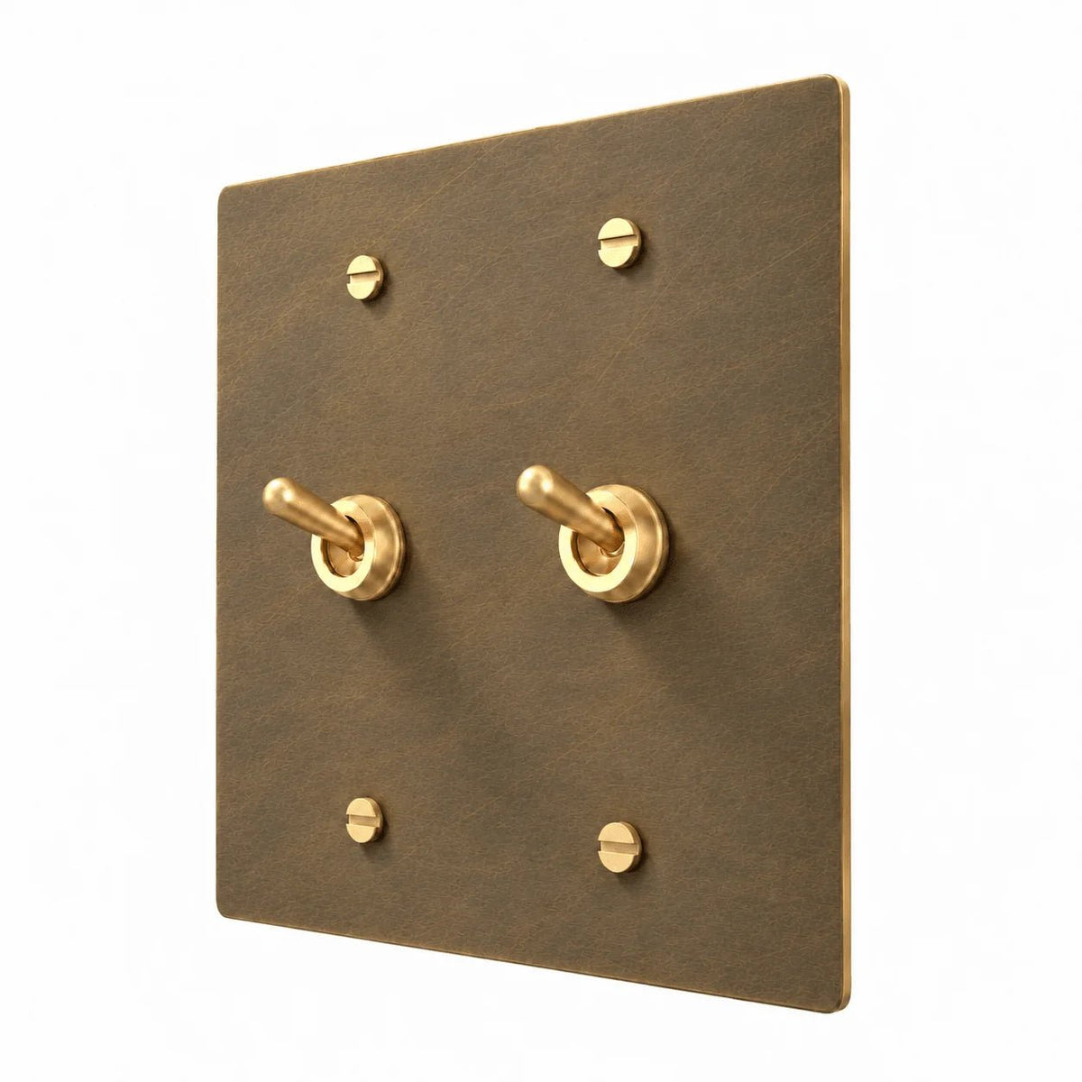PlatePrestige Retro Toggle Switch 2-Gang — Aged Brass