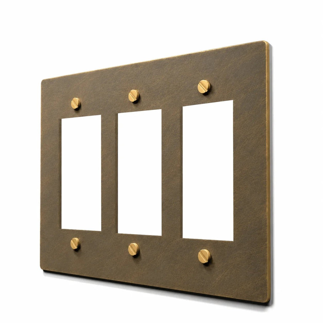 3 gang aged brass outlet cover plate