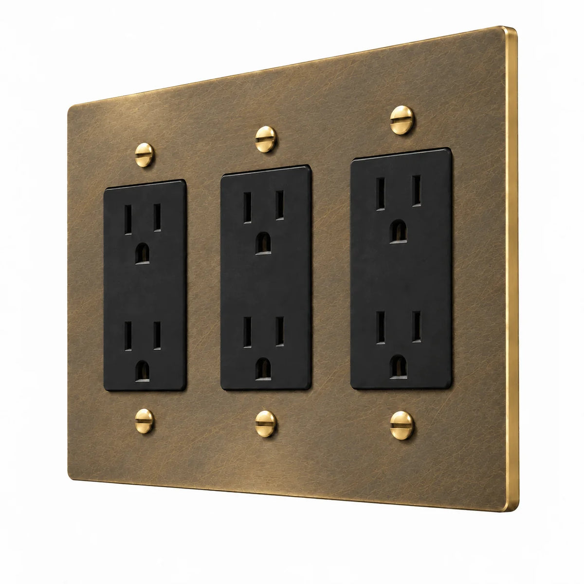 PlatePrestige 3-Gang Duplex Electrical Outlet Set in Aged Brass