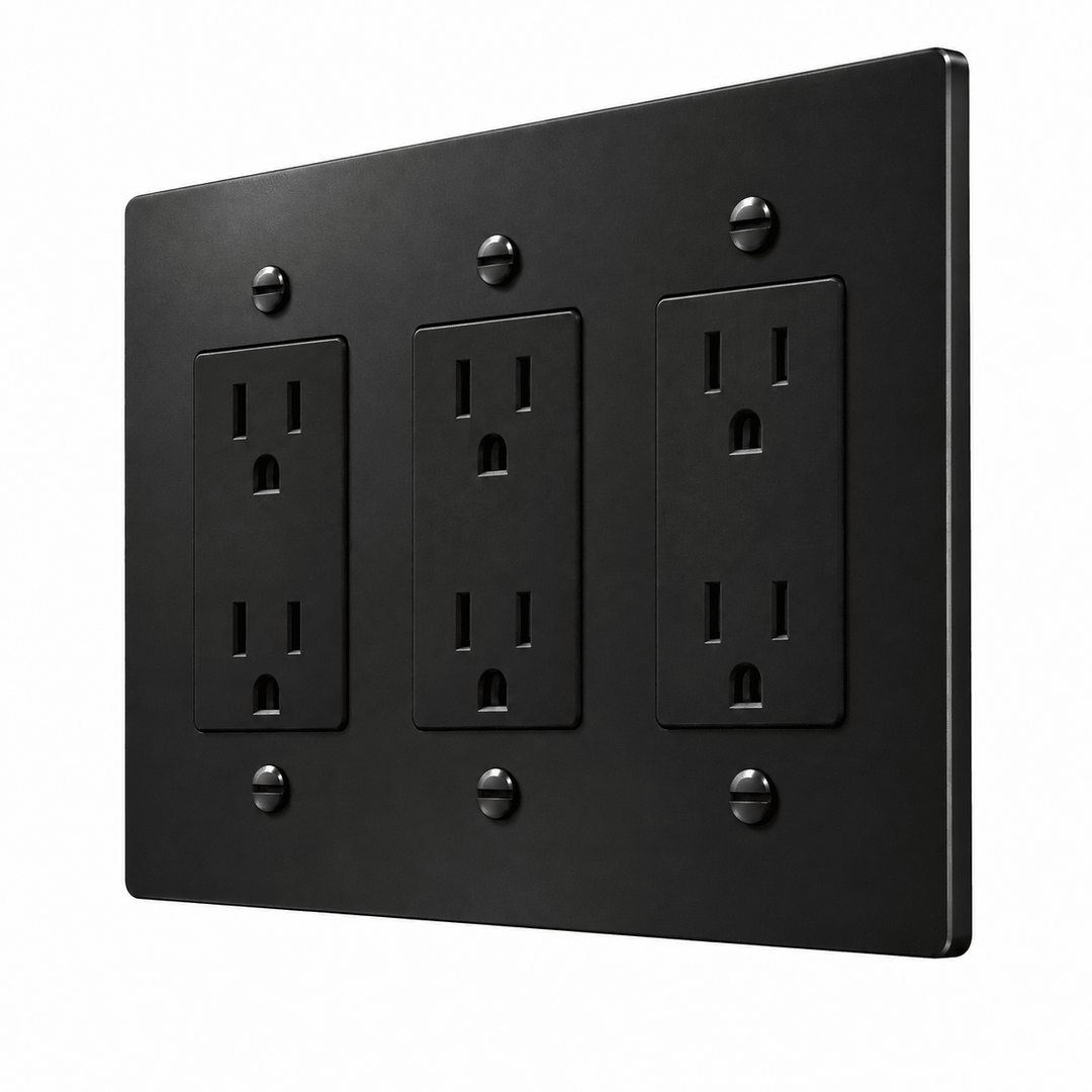 PlatePrestige 3-Gang Duplex Electrical Outlet Set in All-Black