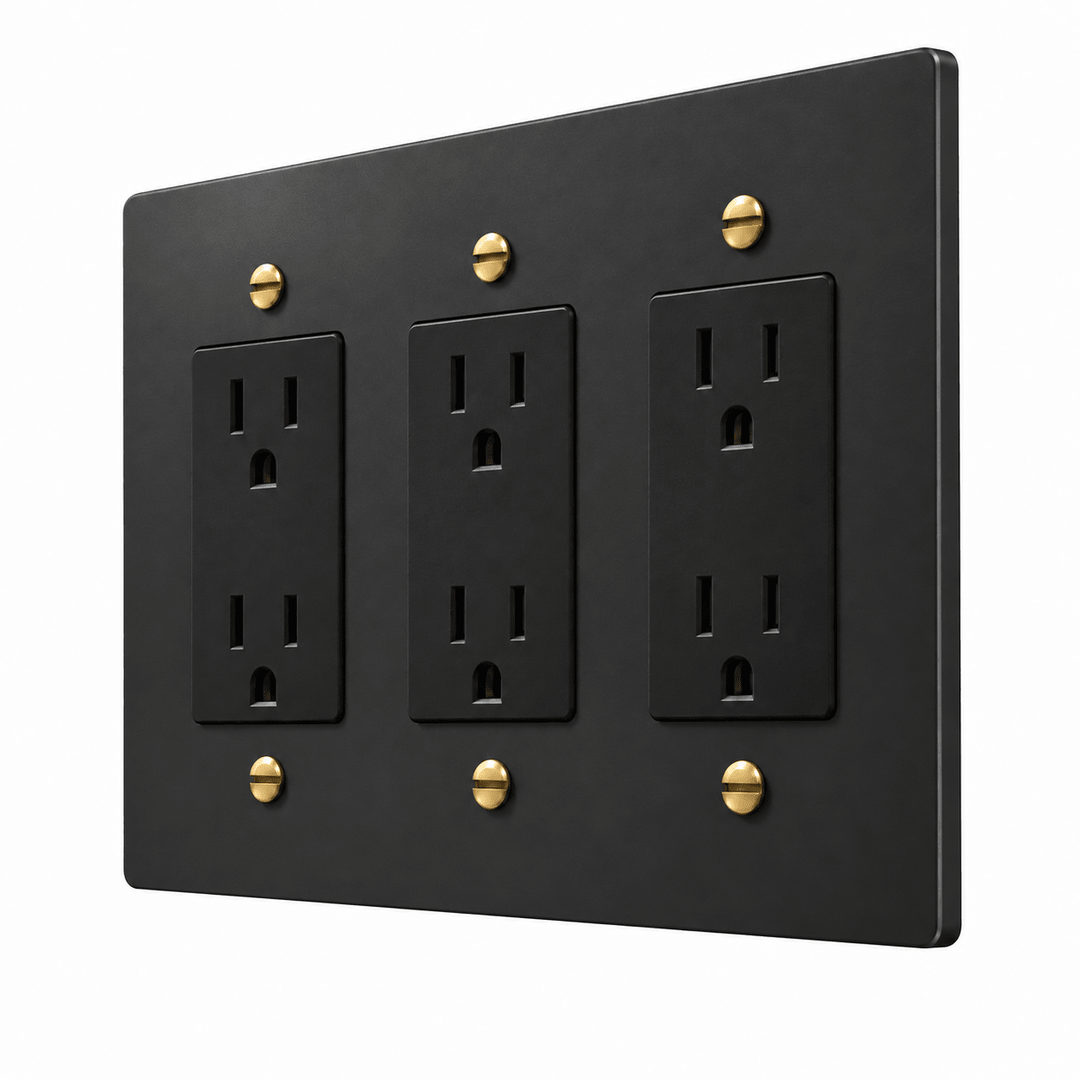 PlatePrestige 3-Gang Duplex Electrical Outlet Set in Black / Brass