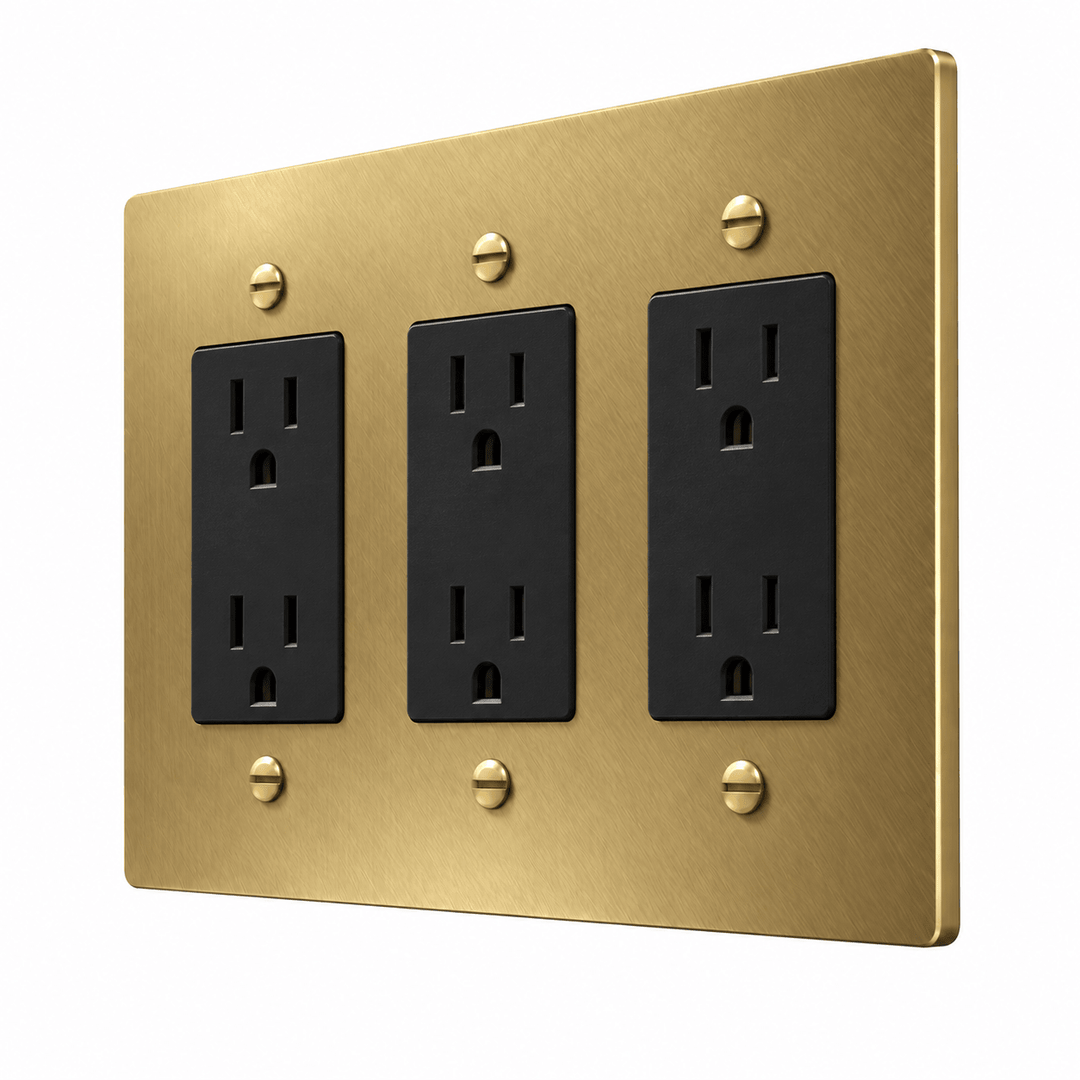 PlatePrestige 3-Gang Duplex Electrical Outlet Set in Brass