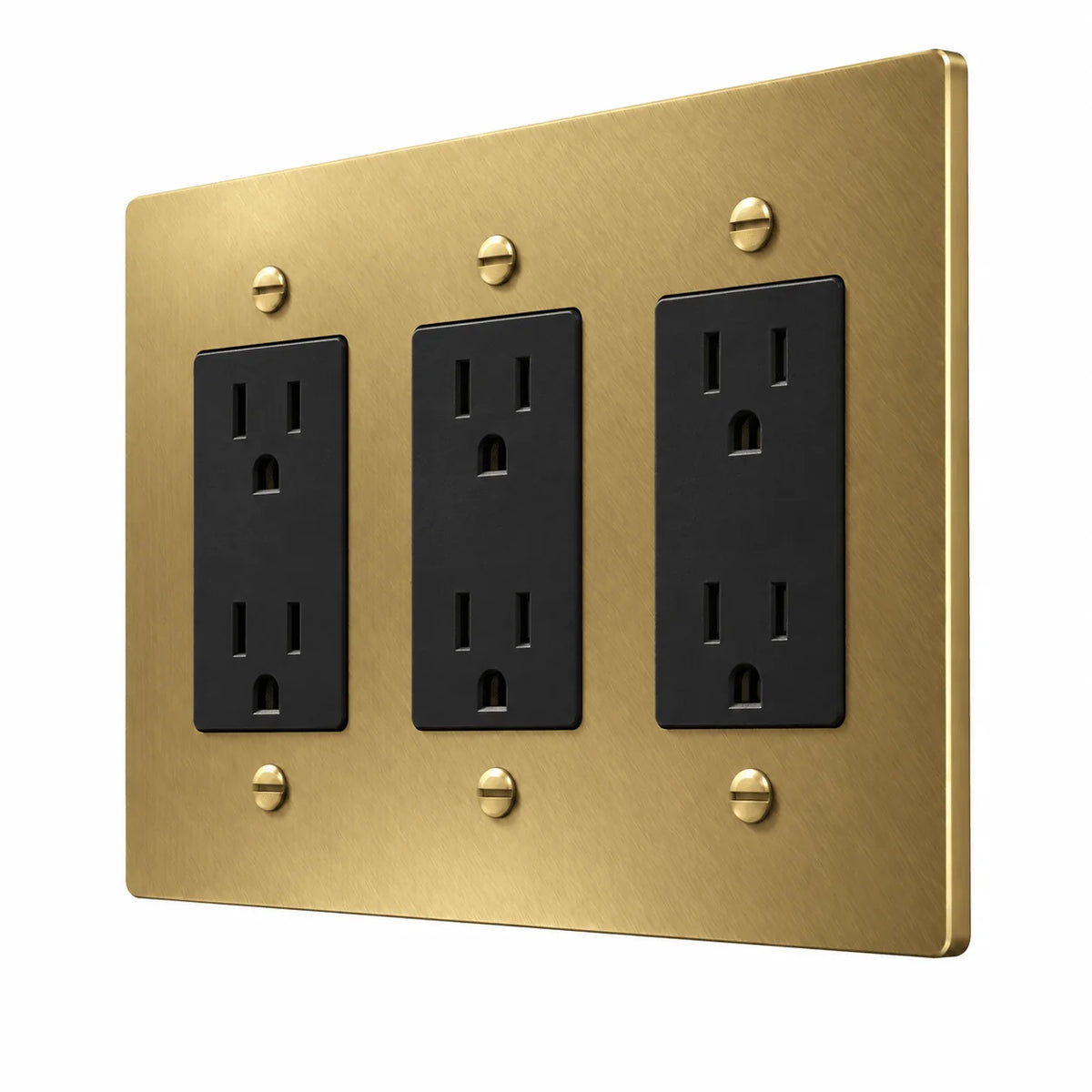 PlatePrestige 3-Gang Duplex Electrical Outlet Set in Brass