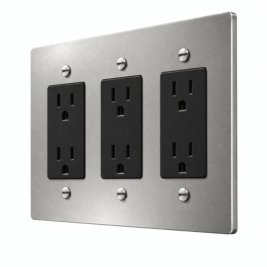 PlatePrestige 3-Gang Duplex Electrical Outlet Set in Stainless Steel