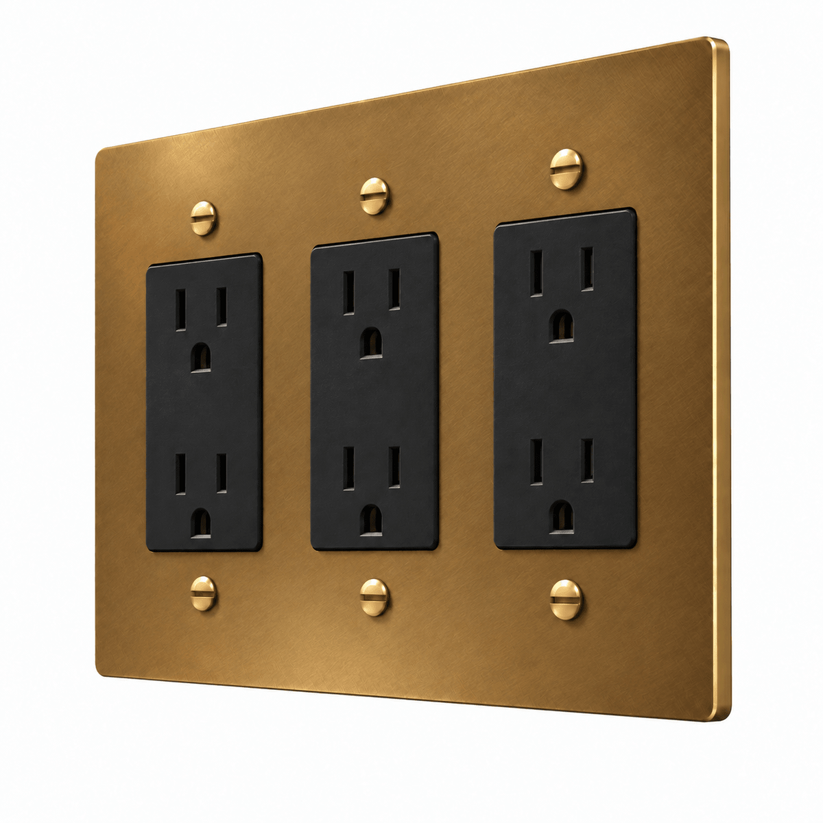 PlatePrestige 3-Gang Duplex Electrical Outlet Set in Unlacquered Aged brass