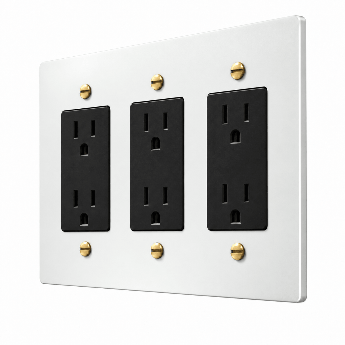 PlatePrestige 3-Gang Duplex Electrical Outlet Set in White / Brass