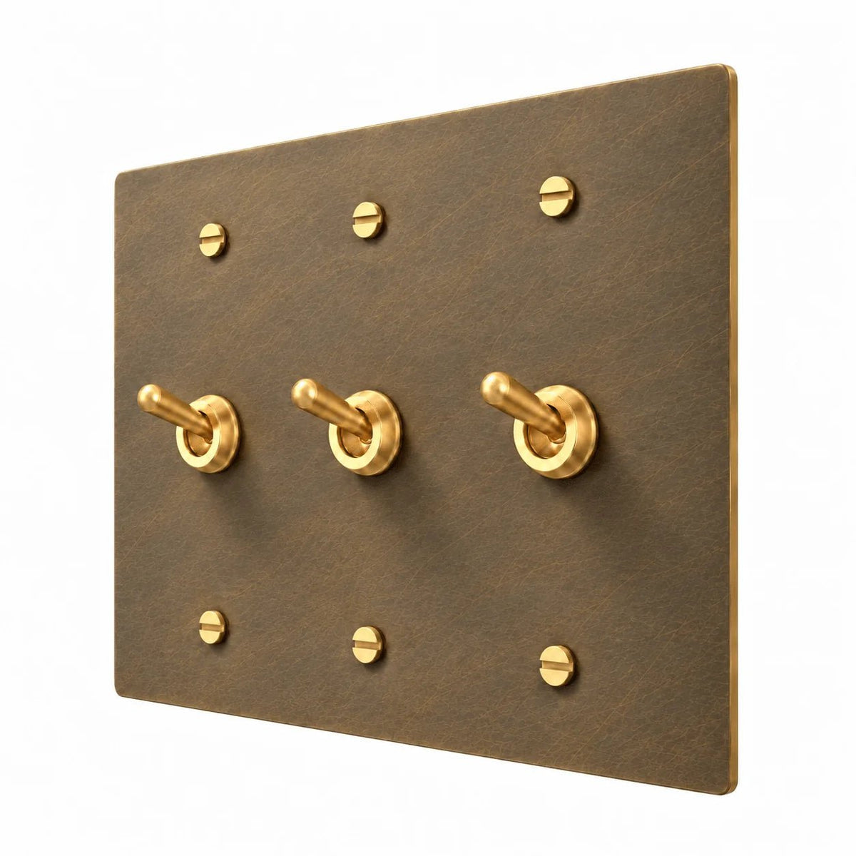 3 gang retro toggle switch with aged brass switch plate