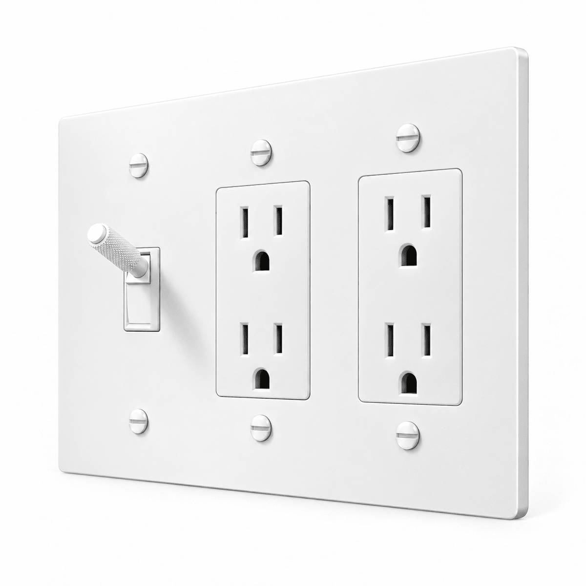 PlatePrestige 3-Gang Brass Knurled Toggle Light Switch & 2 Outlets in All-White