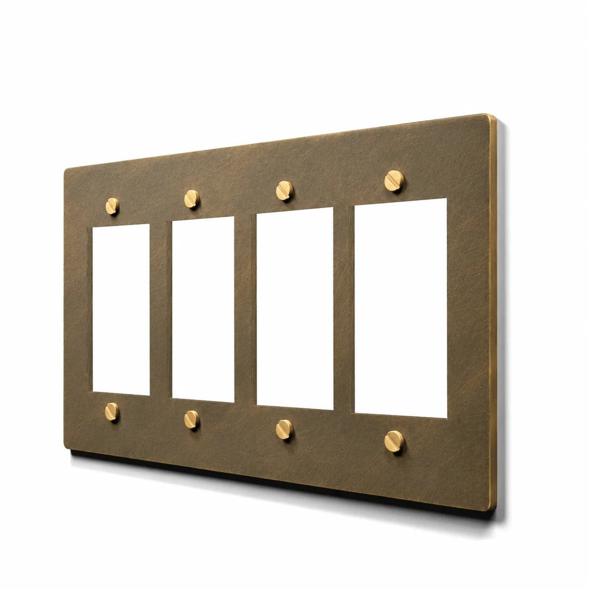 4 gang aged brass outlet cover plate
