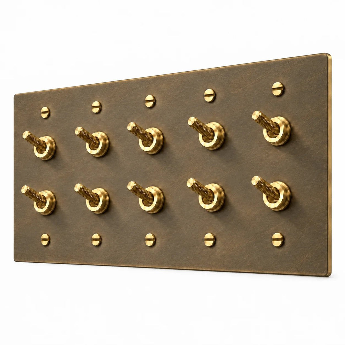 PlatePrestige Double Knurled Toggle Light Switch in Aged Brass