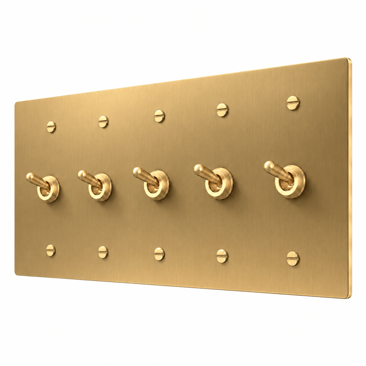 PlatePrestige 5-Gang Retro Toggle Light Switch in Brass