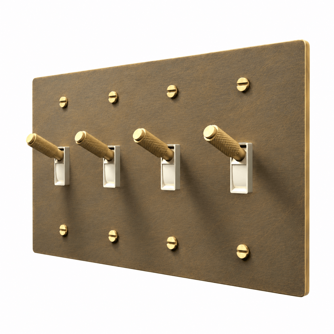 4 gang aged brass toggle light switch