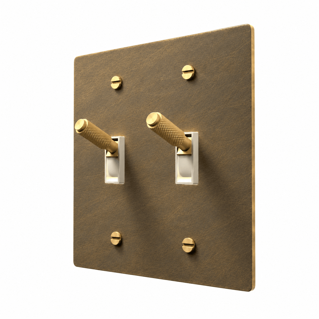 2 gang aged brass toggle light switch