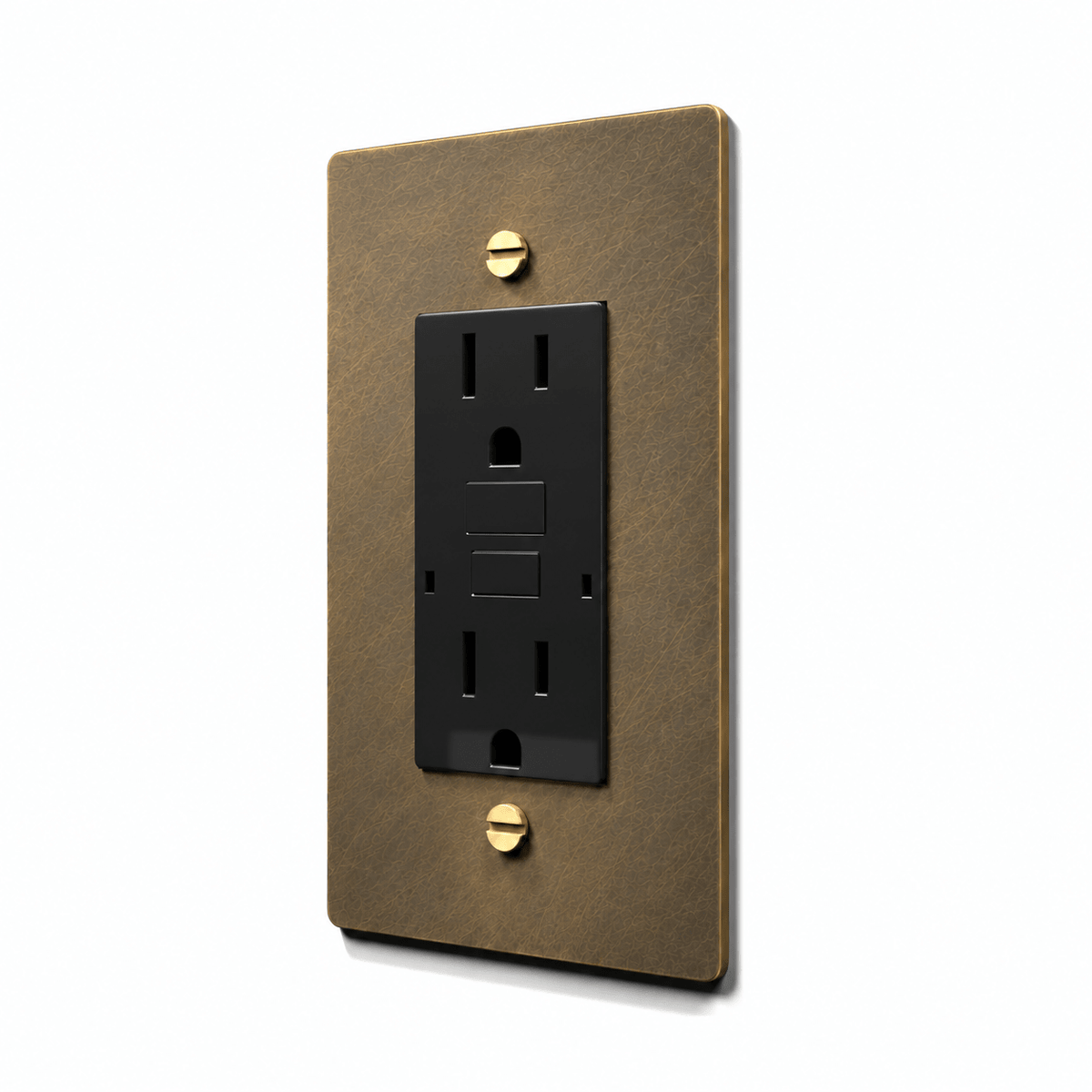 GFCI electrical outlet - aged brass wall plate