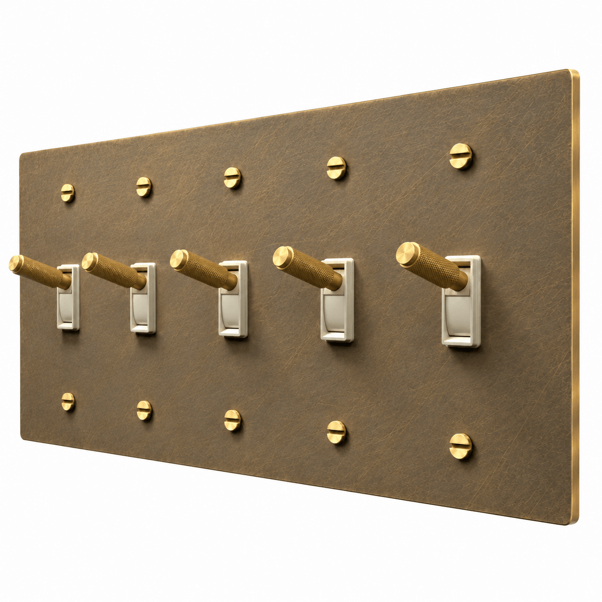5 gang aged brass toggle light switch