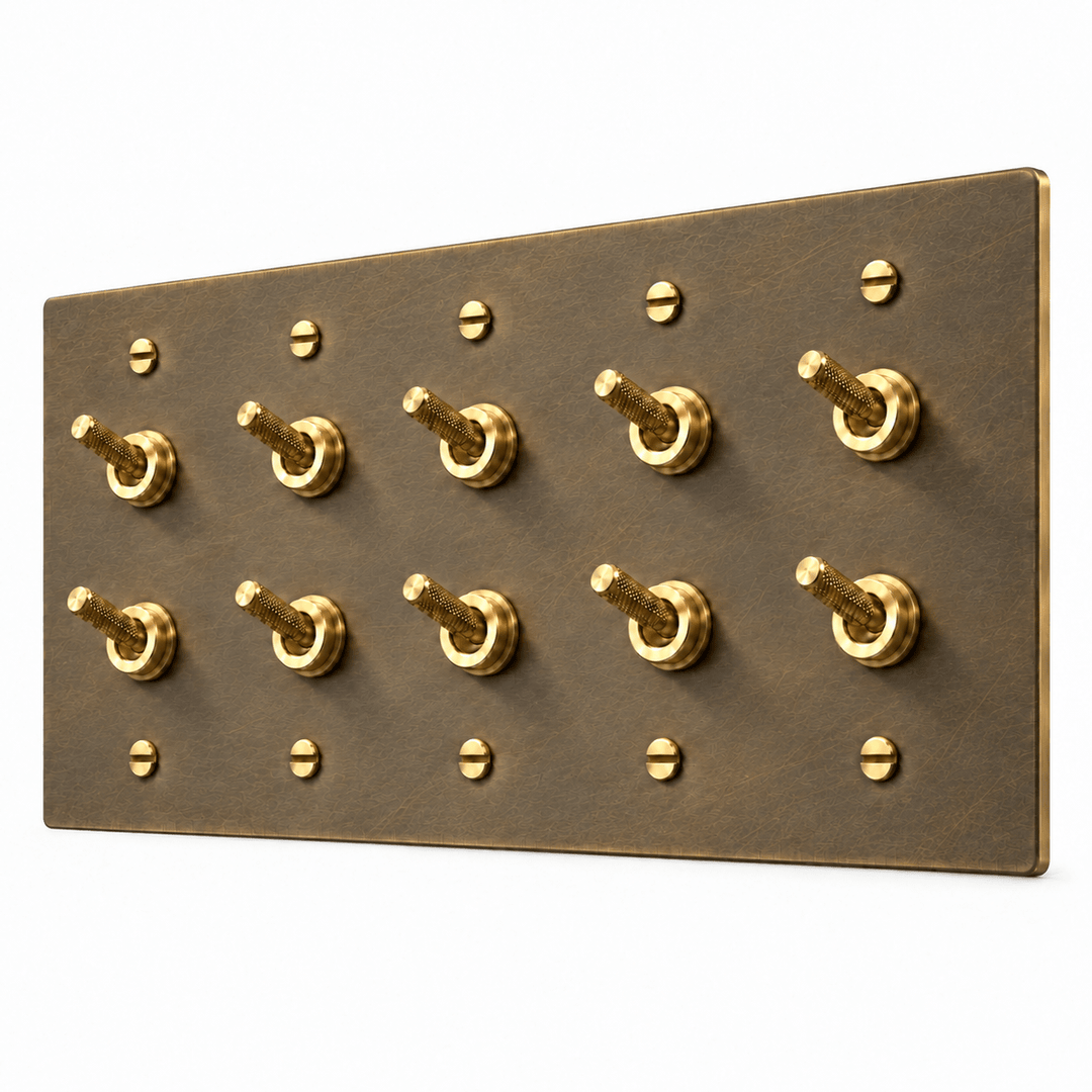 PlatePrestige Double Knurled Toggle Light Switch in Aged Brass