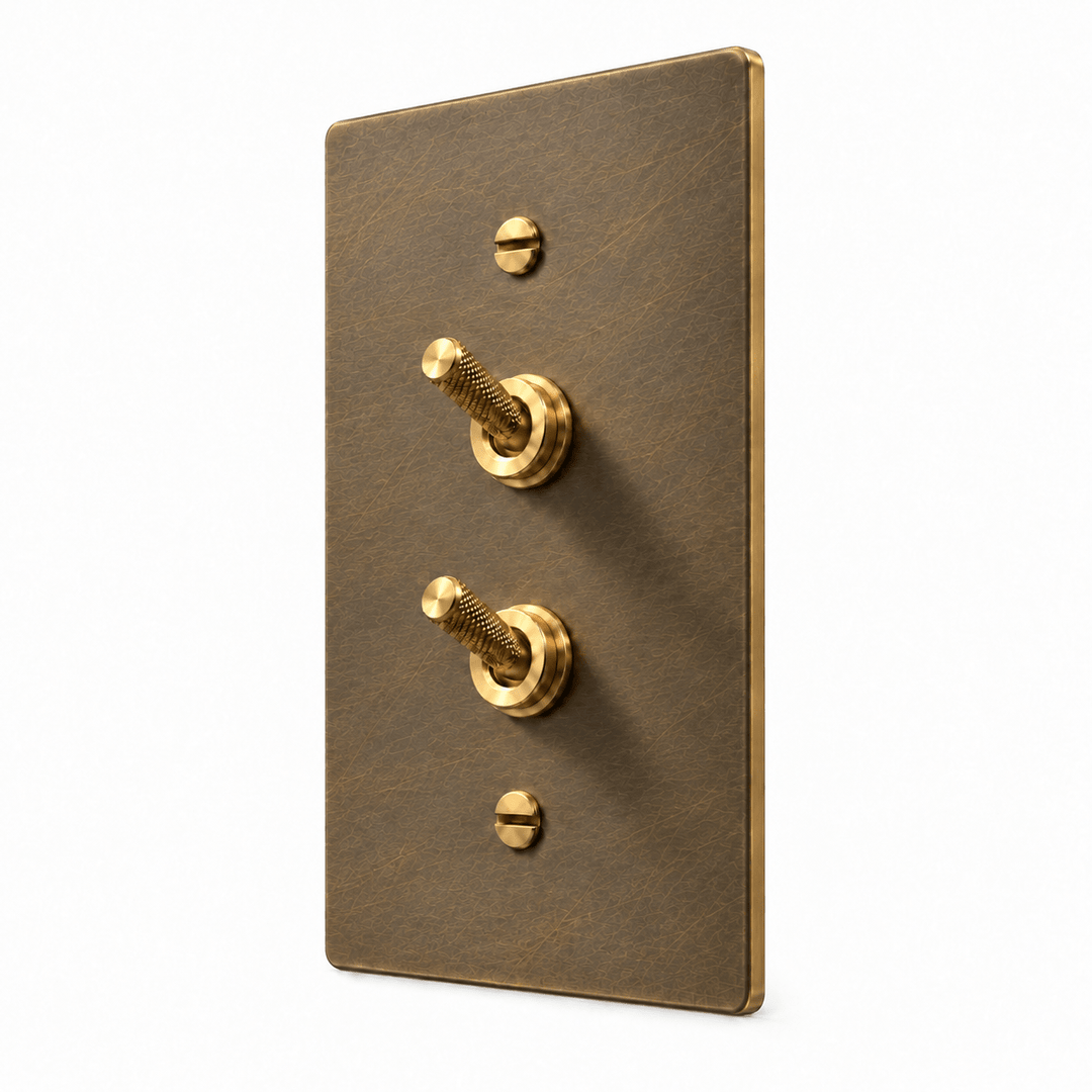 PlatePrestige Double Knurled Toggle Light Switch in Aged Brass