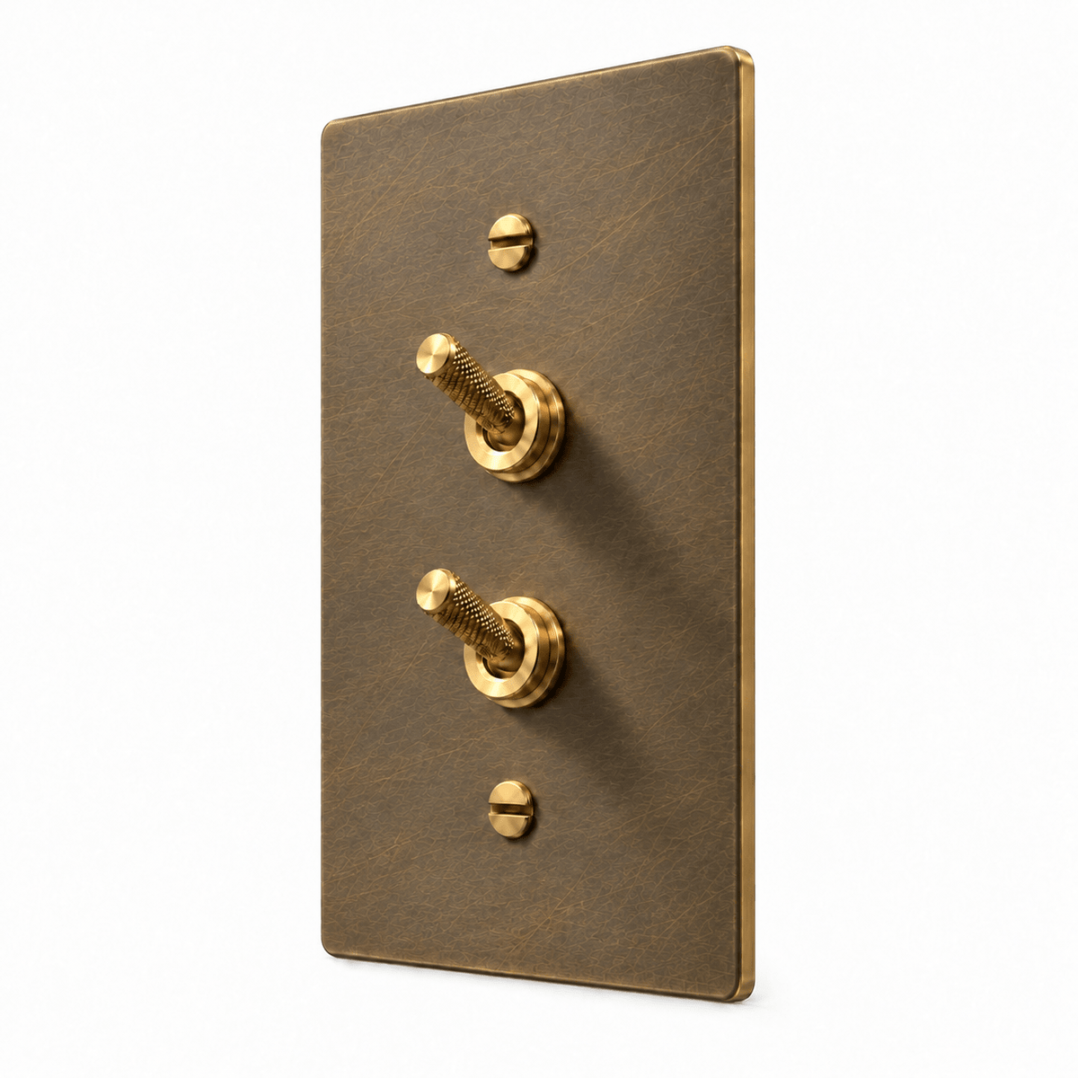 PlatePrestige Double Knurled Toggle Light Switch in Aged Brass