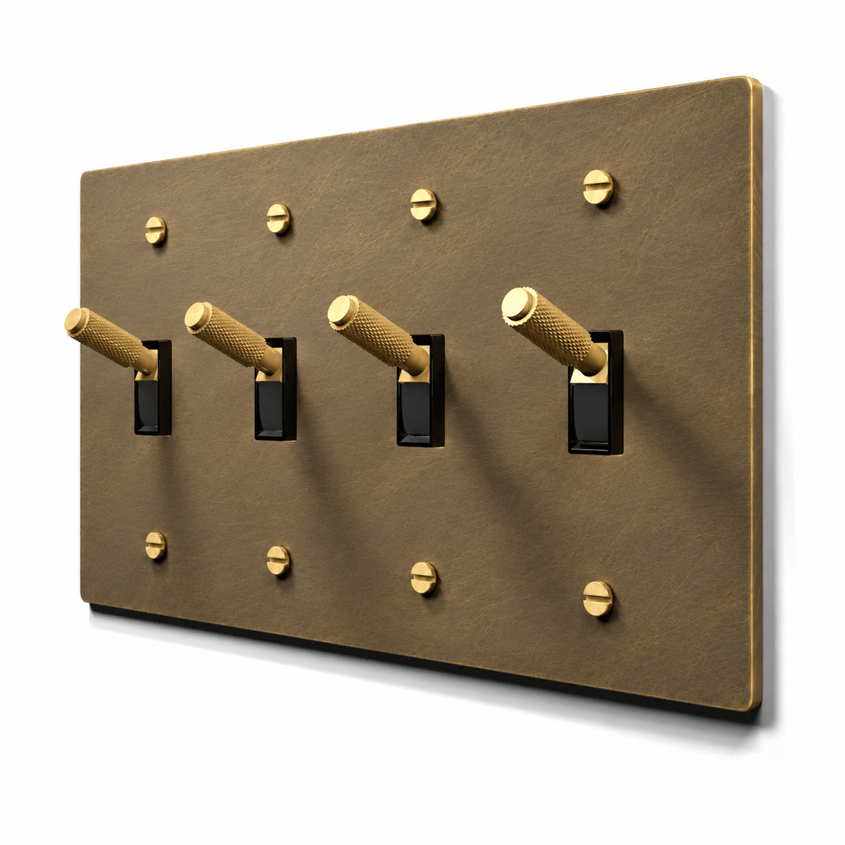 4 gang aged brass toggle light switch