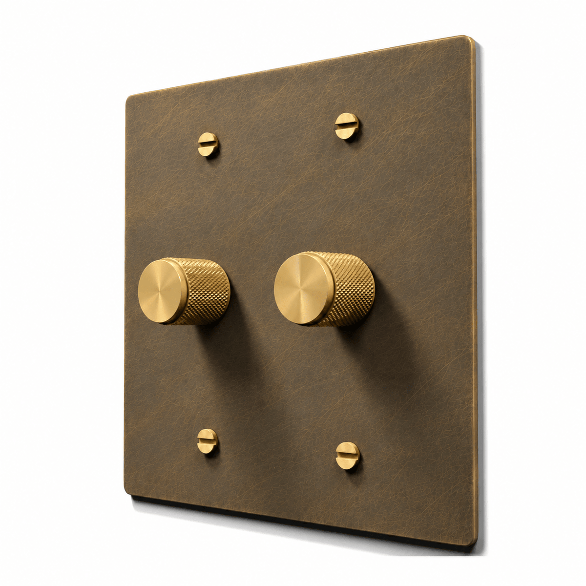 2 gang aged brass dimmer - hand brushed face plate