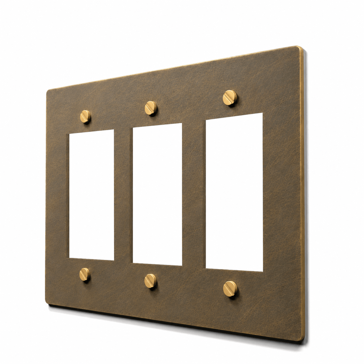 3 gang aged brass outlet cover plate