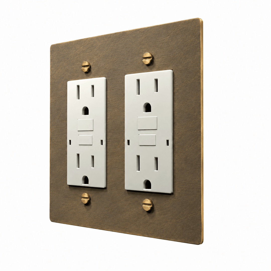 PlatePrestige Electrical Outlet – Regular, USB-C, GFCI – 1 to 2 Gang in uniform brushed aged brass