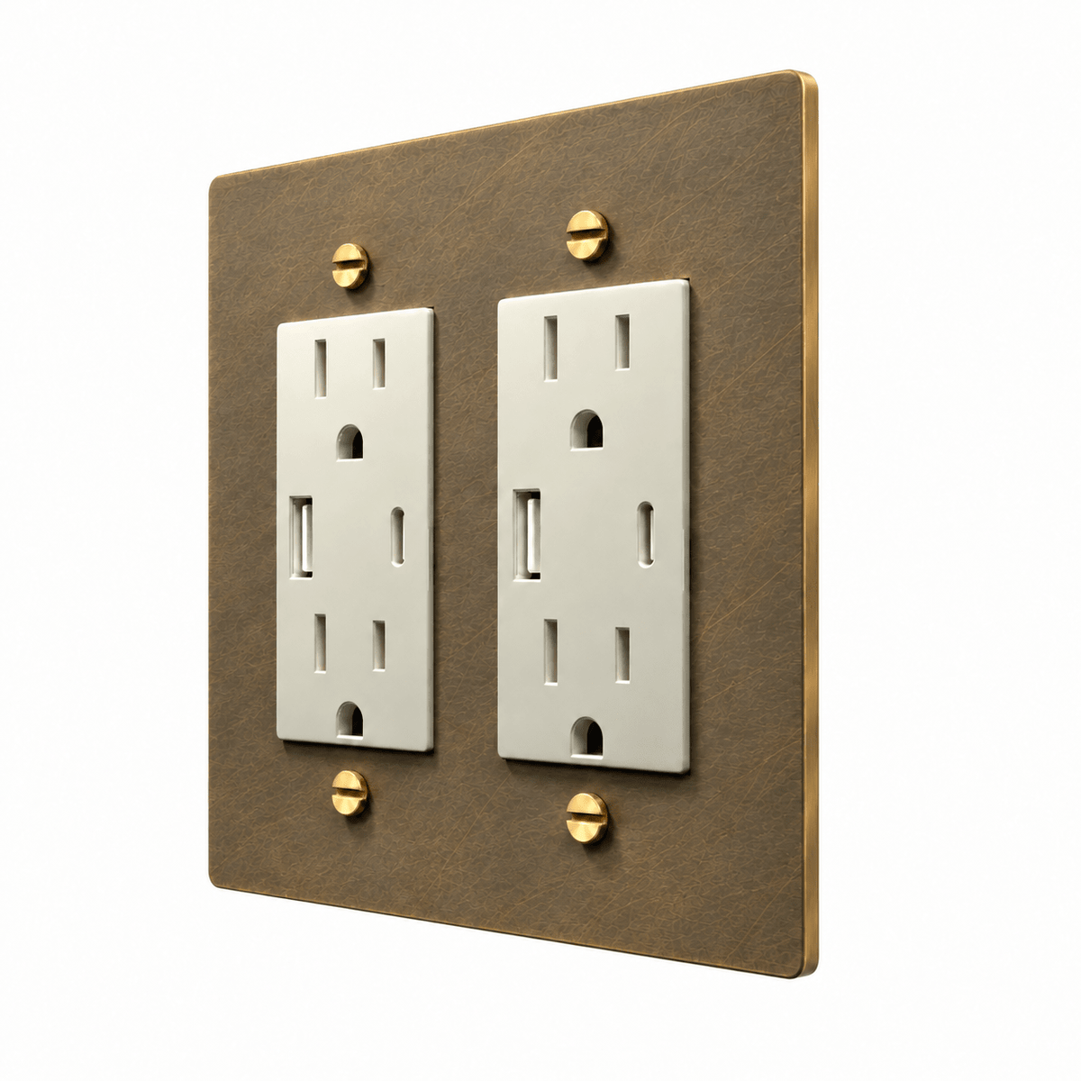PlatePrestige Electrical Outlet – Regular, USB-C, GFCI – 1 to 2 Gang in uniform brushed aged brass